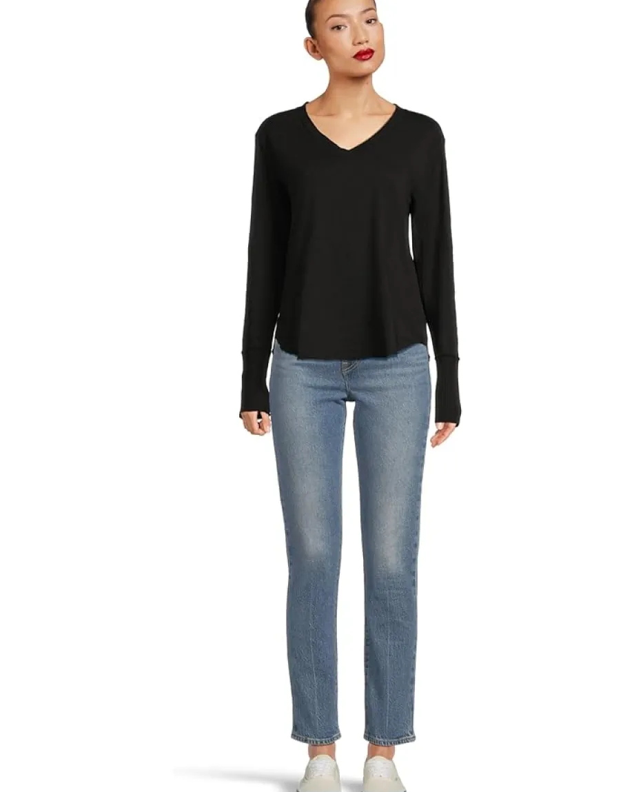 Women Mod-o-doc Long Sleeve Waffle Mix V-Neck Top