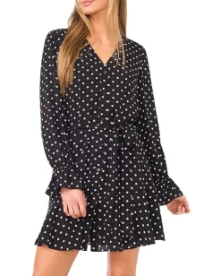 CeCe Long Sleeve Waist Tie Dress Rich Black Discount