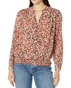 Women Liverpool Los Angeles Long Sleeve Woven Blouse with Smocked Waistband