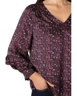 Liverpool Los Angeles Long Sleeve Woven Blouse W/ Ruffles Burgundy Multi Sale