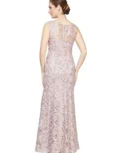 Women Alex Evenings Long Sleeveless Embroidered Dress