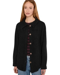 Mod-o-doc Long Sleeves Mix Media Oversized Shacket Black