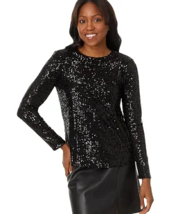 Women CeCe Long Slv Sequin Crew Neck 060