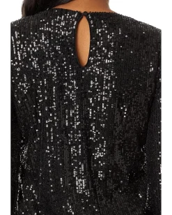Women CeCe Long Slv Sequin Crew Neck 060