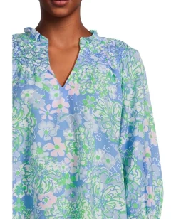 Lilly Pulitzer Lourdes 3/4 Sleeve Cotton Sunwashed Blue Plumes In Bloom Online