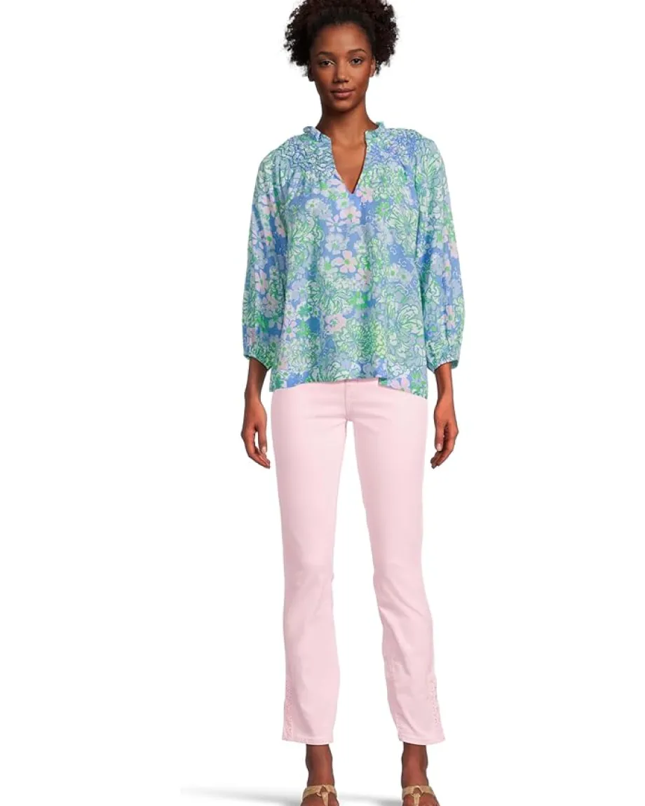 Lilly Pulitzer Lourdes 3/4 Sleeve Cotton Sunwashed Blue Plumes In Bloom Online