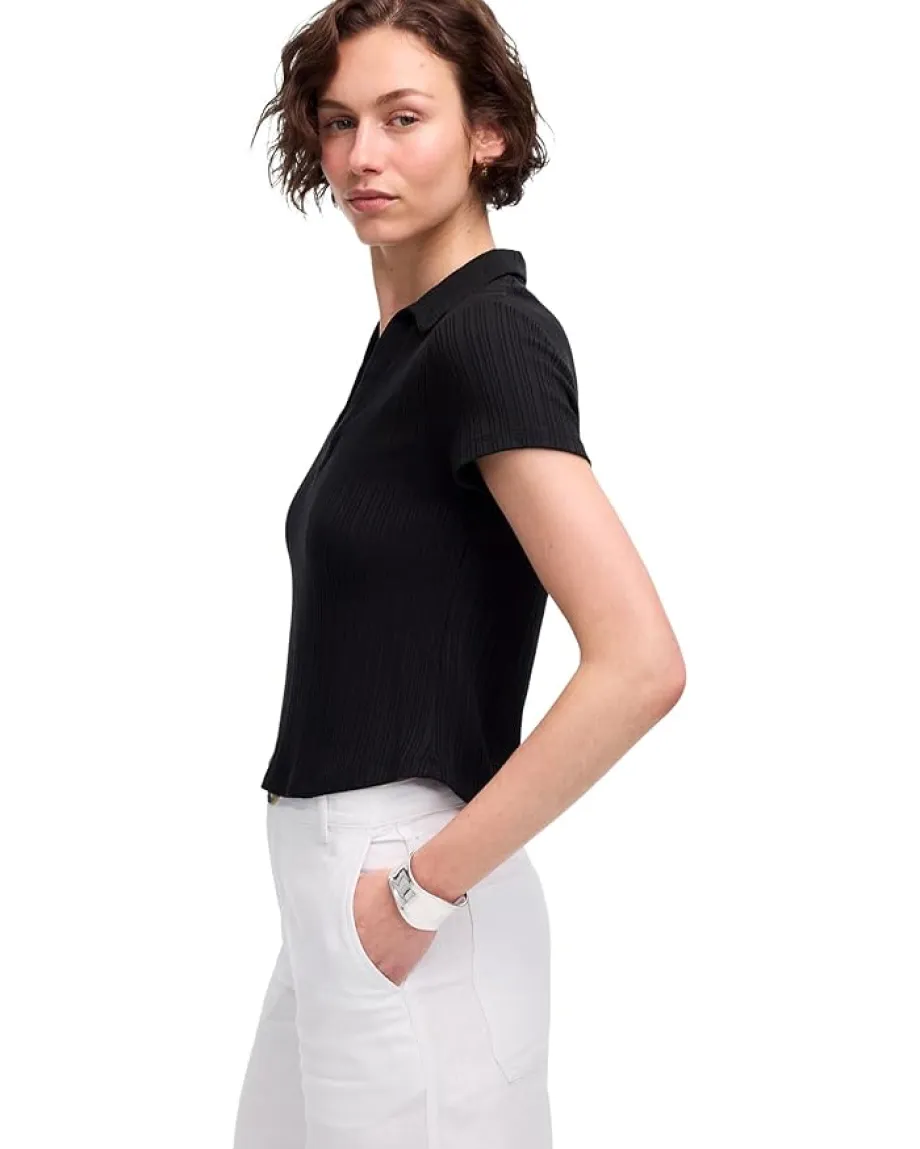 Madewell Low V-Neck Short Sleeve Polo Jet Black Online