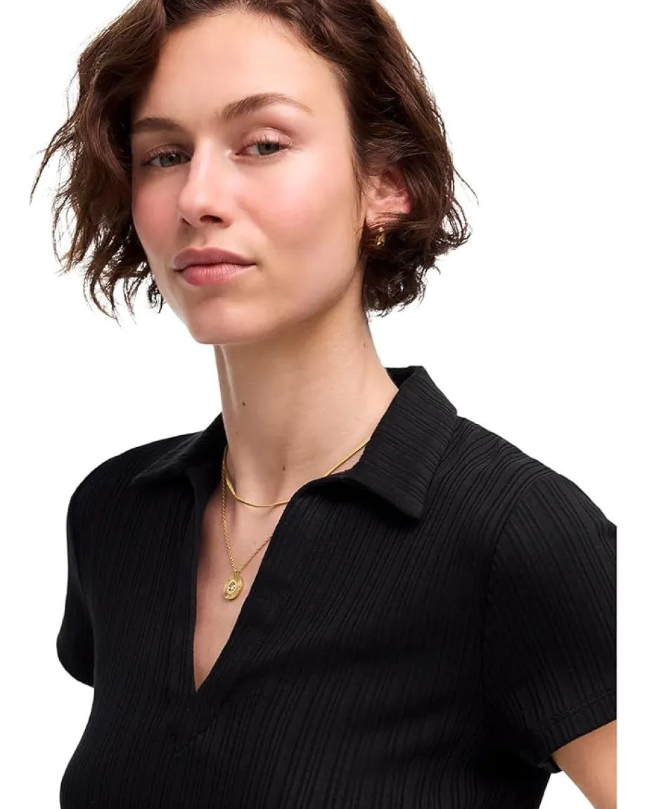 Madewell Low V-Neck Short Sleeve Polo Jet Black Online