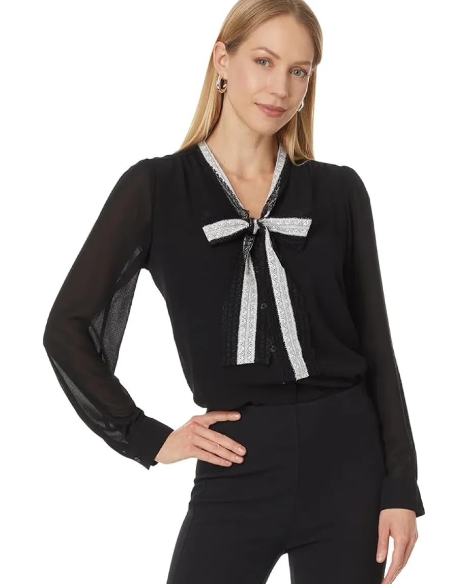 CeCe L/S Blouse W/ Bow Tie Collar 060 Rich Black