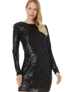 Women CeCe L/S Fitted Crew Neck Boxy Shoulder Dress 060