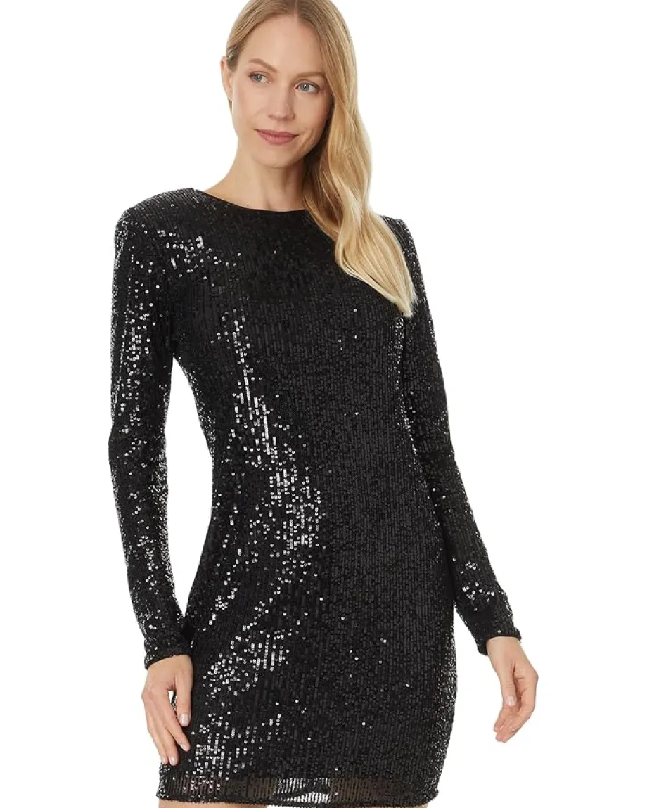 Women CeCe L/S Fitted Crew Neck Boxy Shoulder Dress 060