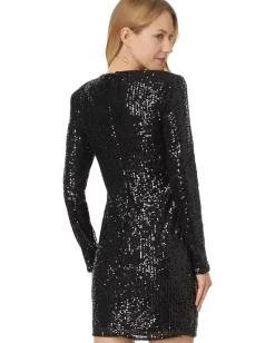 Women CeCe L/S Fitted Crew Neck Boxy Shoulder Dress 060