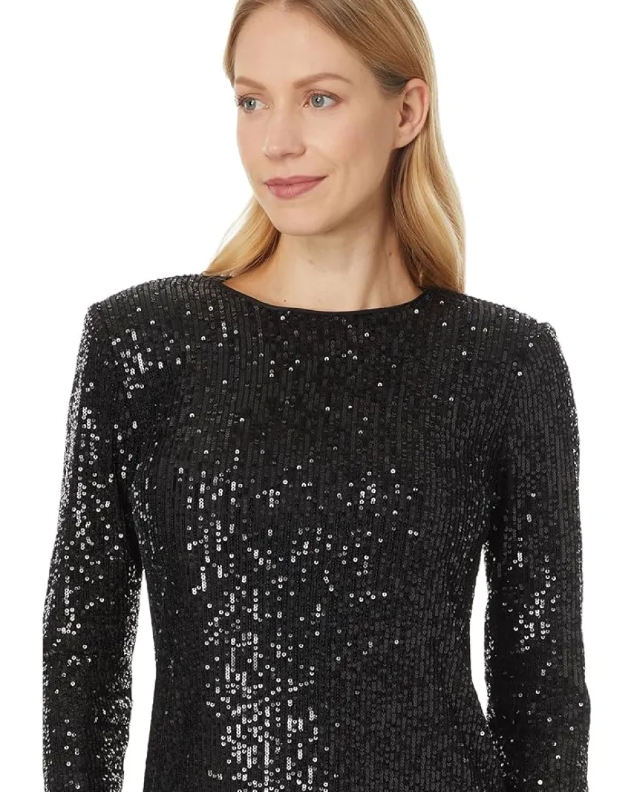 Women CeCe L/S Fitted Crew Neck Boxy Shoulder Dress 060