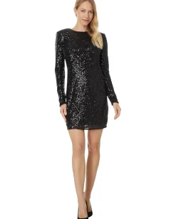 Women CeCe L/S Fitted Crew Neck Boxy Shoulder Dress 060