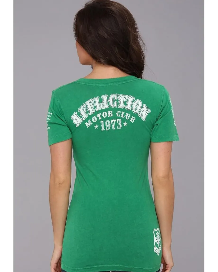 Affliction Lucky Shop S/S Baby V-Neck Tee Kelly Green Crinkle Lava Wash Hot