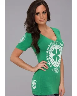 Affliction Lucky Shop S/S Baby V-Neck Tee Kelly Green Crinkle Lava Wash Hot