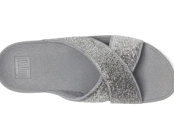 FitFlop Lulu Crinkled-shimmer Cross Slides Silvereen Hot