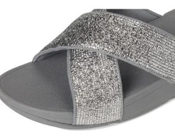 FitFlop Lulu Crinkled-shimmer Cross Slides Silvereen Hot