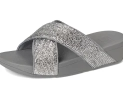 FitFlop Lulu Crinkled-shimmer Cross Slides Silvereen Hot