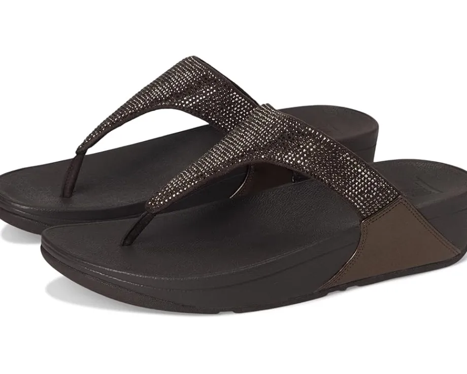 FitFlop Lulu Crystal Toe-post Sandals Metallic Chocolate Brown Clearance