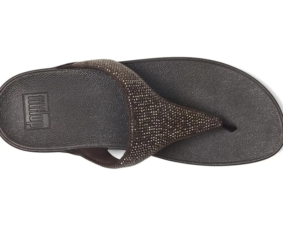FitFlop Lulu Crystal Toe-post Sandals Metallic Chocolate Brown Clearance