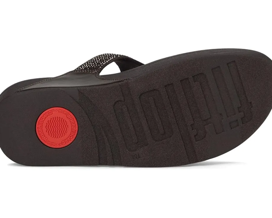 FitFlop Lulu Crystal Toe-post Sandals Metallic Chocolate Brown Clearance