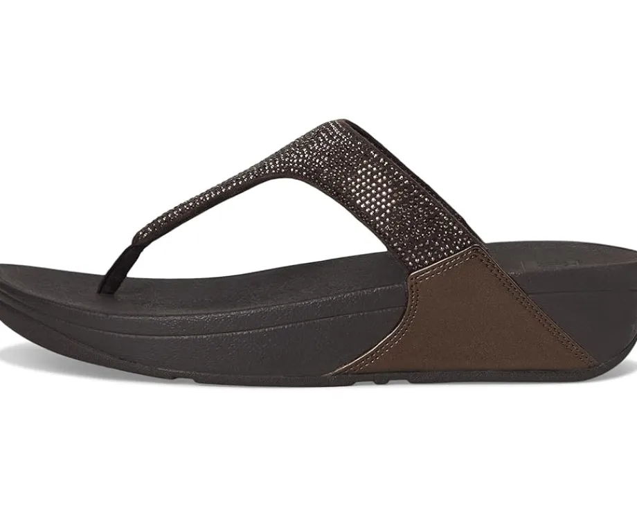FitFlop Lulu Crystal Toe-post Sandals Metallic Chocolate Brown Clearance
