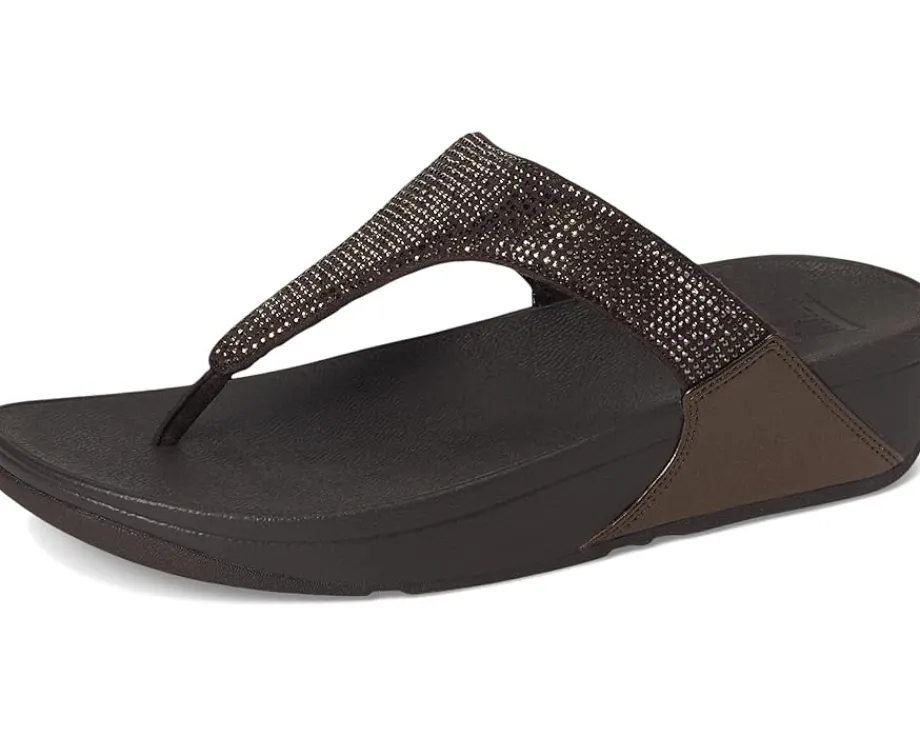 FitFlop Lulu Crystal Toe-post Sandals Metallic Chocolate Brown Clearance