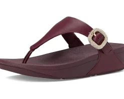 Women FitFlop Lulu Crystal-Buckle Leather Toe-Post Sandals