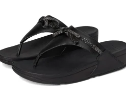 FitFlop Lulu Glitz-bow Leather Toe-post Sandals All Black Hot