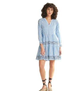 Hatley Maddy Popover Dress - Azure Stripes Discount