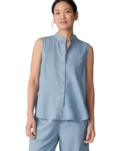 Eileen Fisher Mandarin Collar Shirt Denim