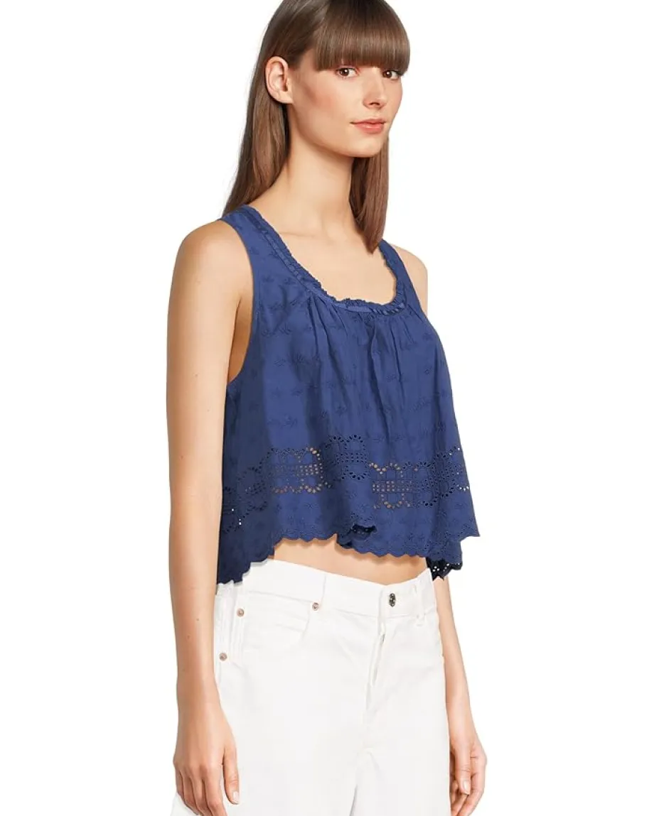 Free People Marina Eyelet Tank Bellwether Blue Sale