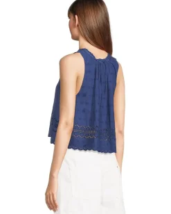 Free People Marina Eyelet Tank Bellwether Blue Sale