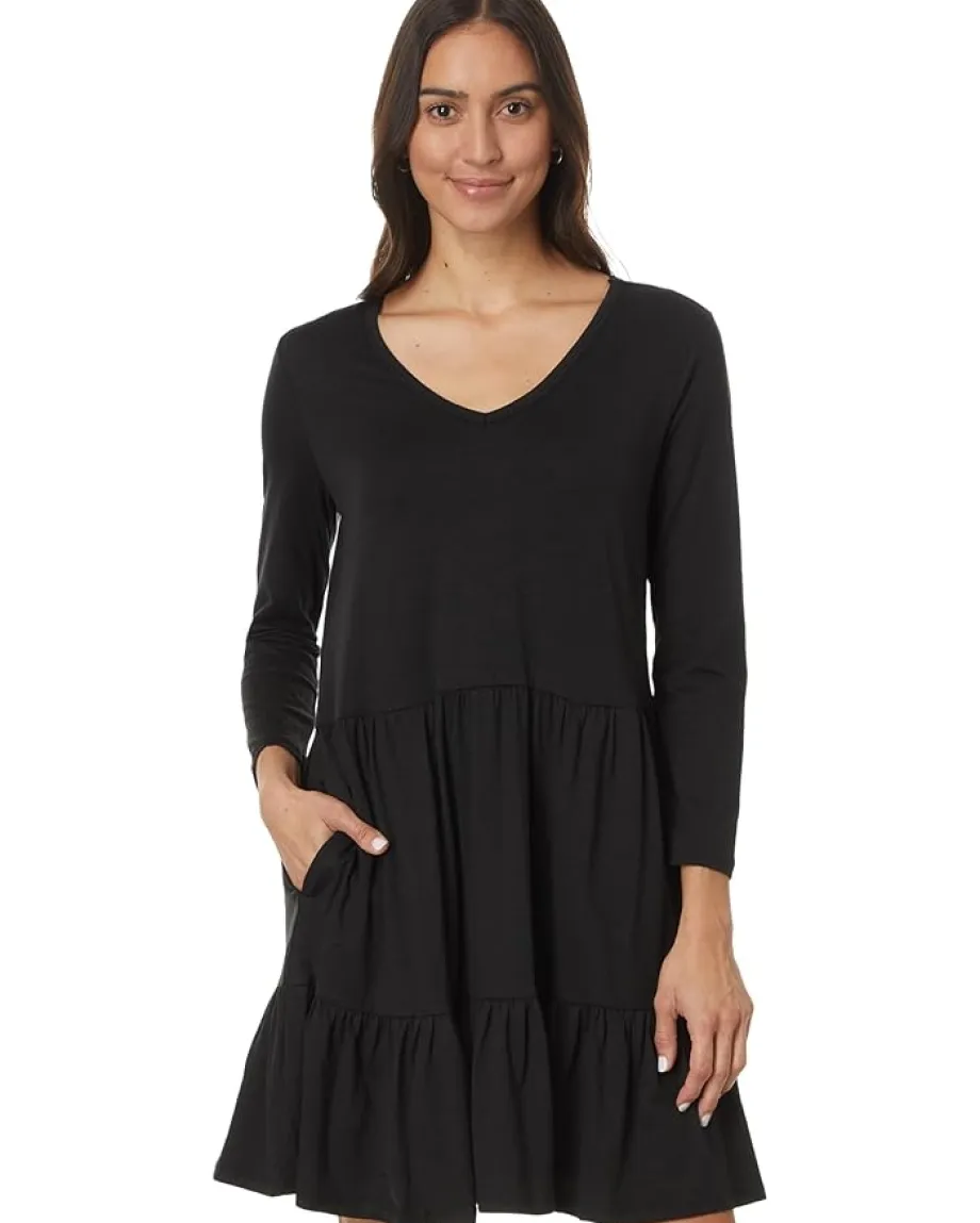 Toad&Co Marley Tiered Long Sleeve Dress Black New