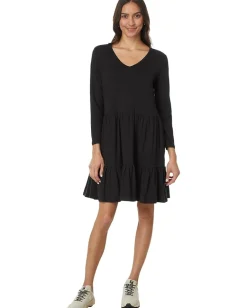 Toad&Co Marley Tiered Long Sleeve Dress Black New
