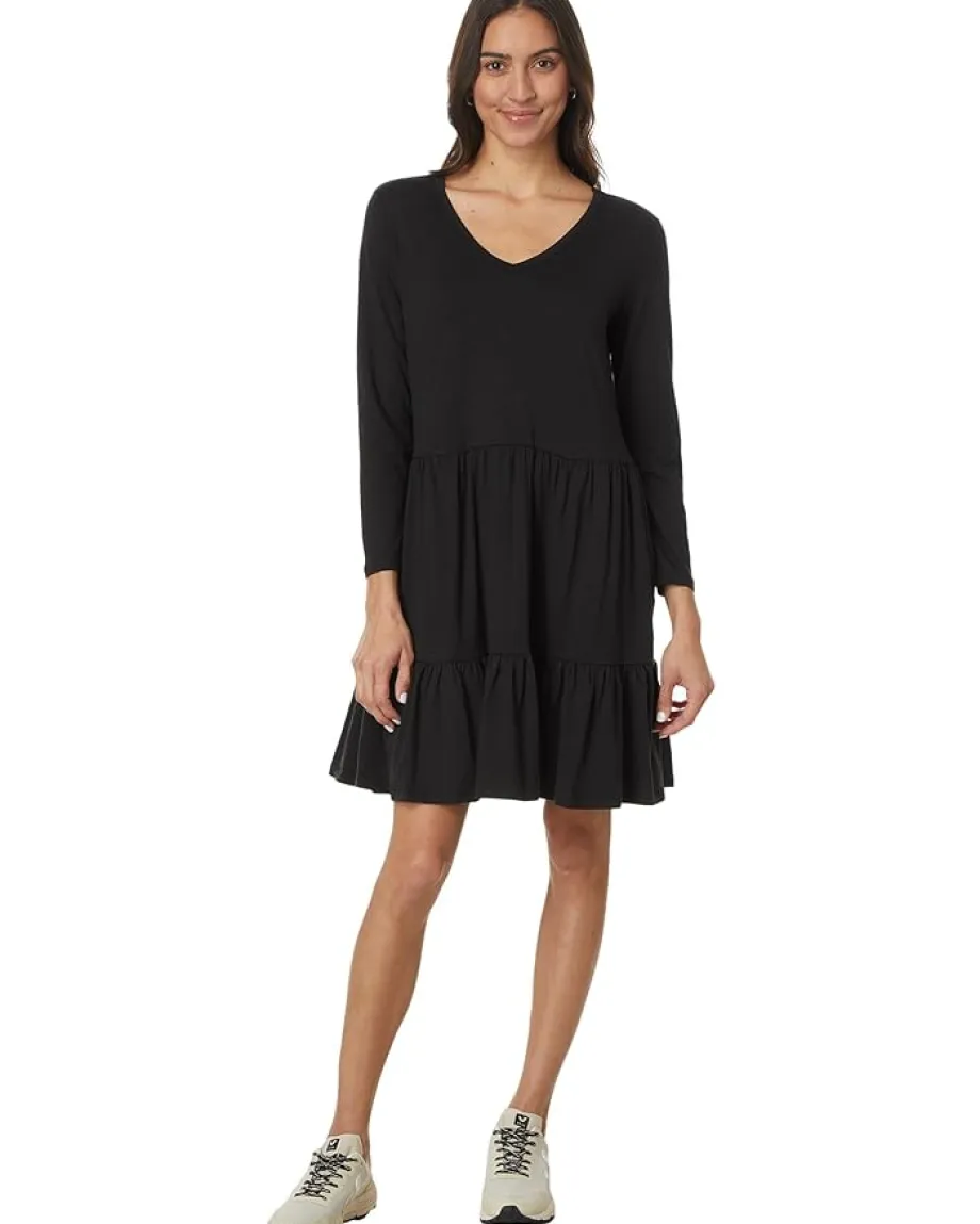 Toad&Co Marley Tiered Long Sleeve Dress Black New