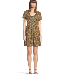 Toad&Co Marley Tiered Short Sleeve Dress Black Ditsy Print Online