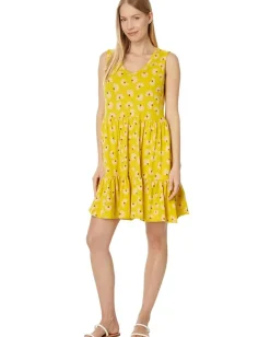 Toad&Co Marley Tiered Sleeveless Dress Sulphur 1/2 Daisy Print Sale