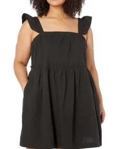 Madewell Marnay Flutter Sleeve Square Neck Easy Mini Dress True Black Sale