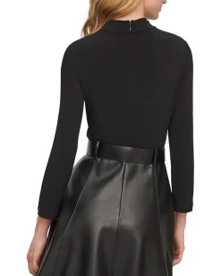 Women Calvin Klein Matte Jersey Pu Leather Belted Aline Combo