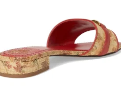 Vince Camuto Maxine Banded Buckle Slide Sandals Warm Tan/Salsa