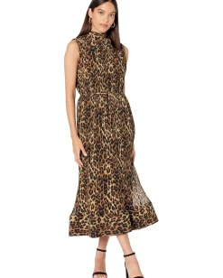 Women MILLY Meina Leopard Print Pleated Dress