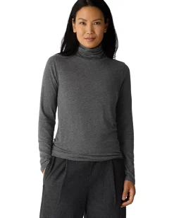 Women Eileen Fisher Melange Sheer Knit Turtle Neck Top