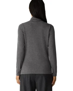 Women Eileen Fisher Melange Sheer Knit Turtle Neck Top