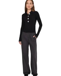 Madewell Merino Silk Wide Rib Abby Polo Black Best
