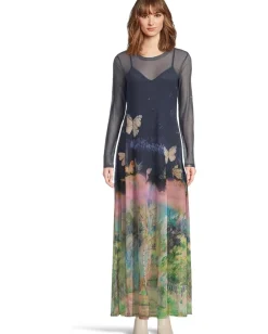 Johnny Was Mesh Long Sleeve Maxi Dress (slip)- Aurelius Clearance