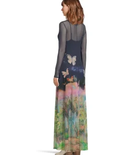 Johnny Was Mesh Long Sleeve Maxi Dress (slip)- Aurelius Clearance