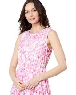 Vince Camuto Mesh Ruffled Maxi Dress Hot Pink