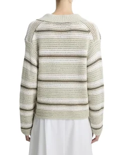 Women Vince Mesh Stripe Button Polo